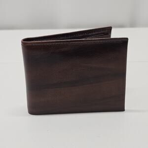 Vintage Dark Brown Cowhide Leather Bifold Wallet Marbled Look NWOT Classic